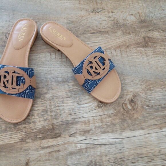 Lauren Ralph Lauren Algera Slide Sandals 1/2" round heel padded insole 7.5 - Picture 11 of 11